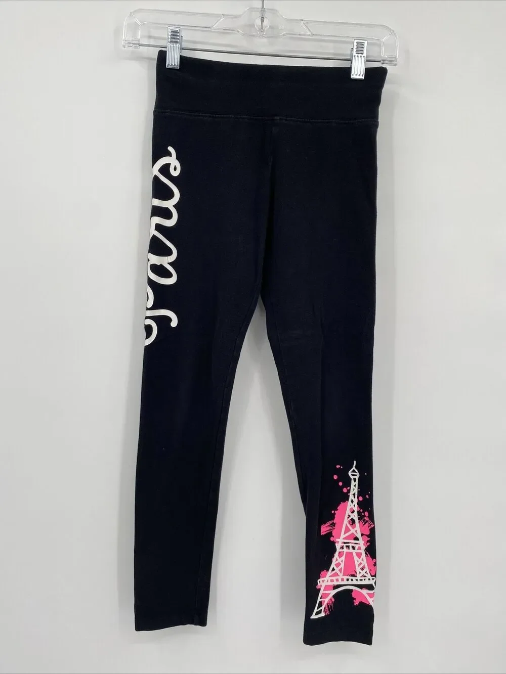 Justice Girls Stretch Elastic Waist Pull-On Paris Print Leggings Black Size 10